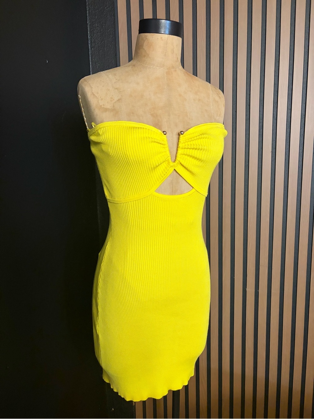 Windsor Strapless Bright Yellow Knit Cutout Dress